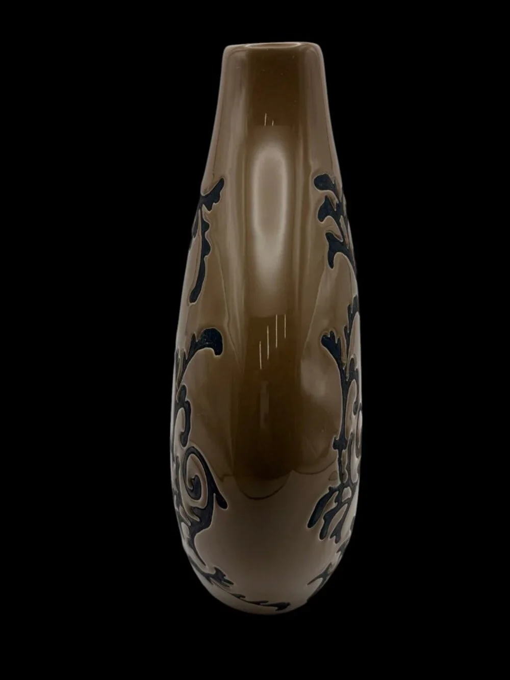 Large Contemporary Brown Ceramic Floor Vase Black Scroll Design 10